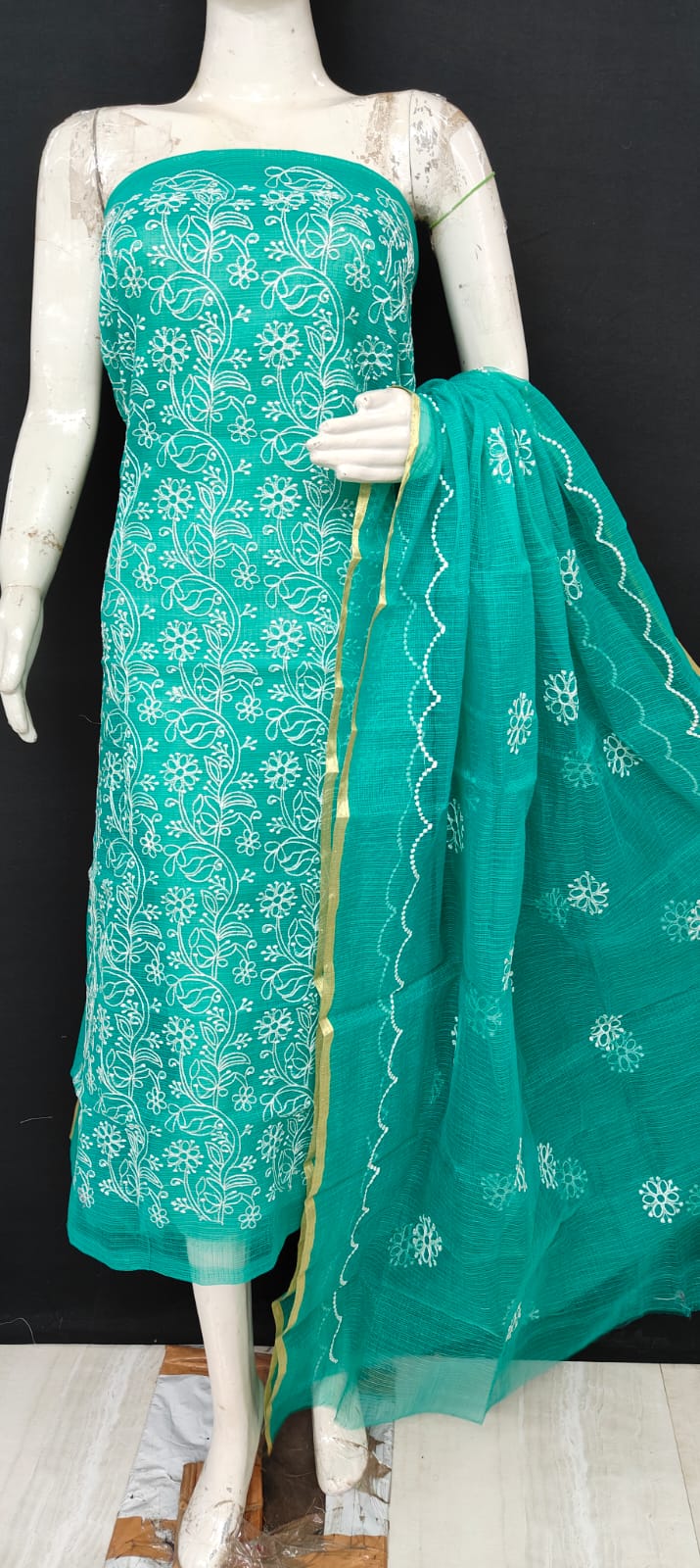 Pure Kota- doria Unstitched suit with Chikankari Bottom