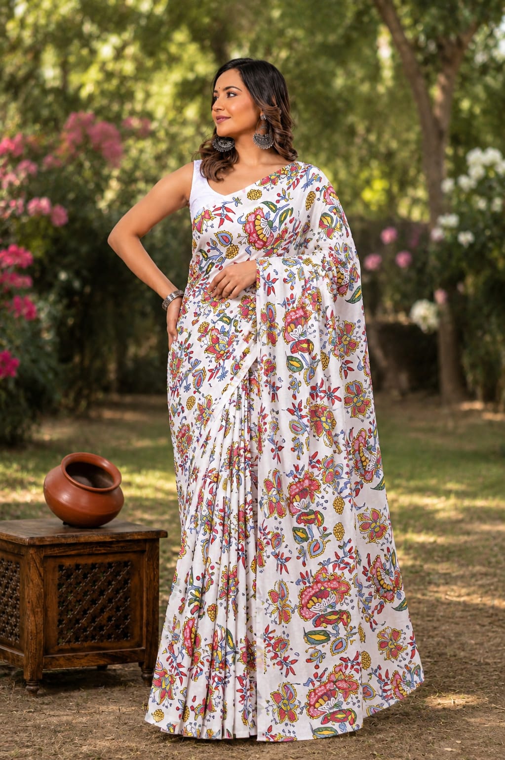 Pure Cotton Hand Block Printed Saree With Blouse.