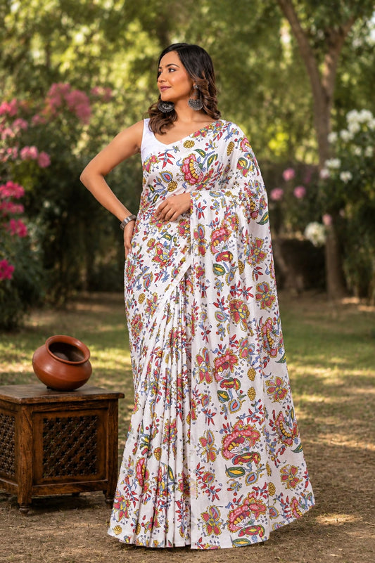 Pure Cotton Hand Block Printed Saree With Blouse.