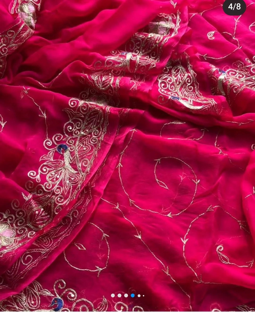 Pure Diamond Chiffon Hand Aari and Kasab Work Saree.