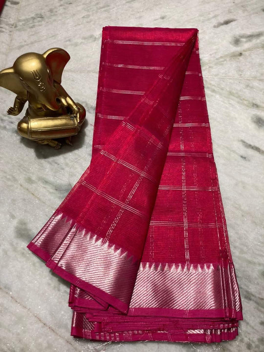 Pure Cotton Silk Mangalagiri Saree With Running Blouse .