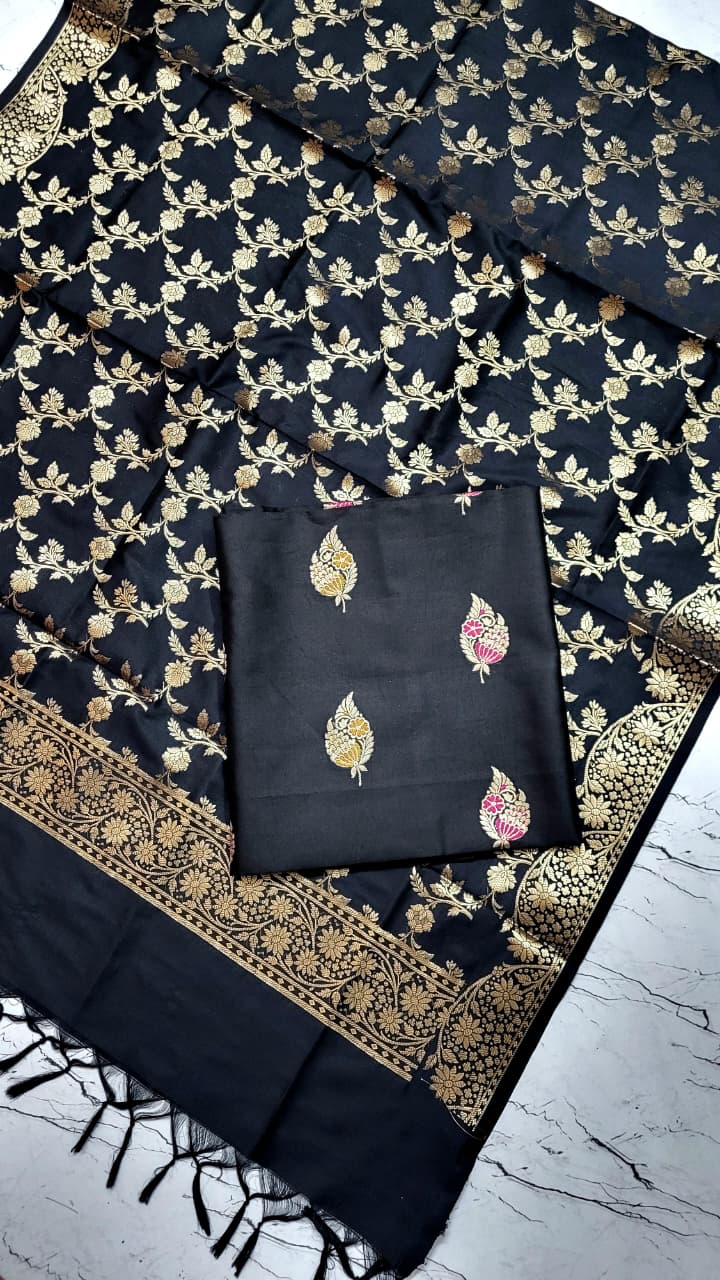 Banarasi Zari Work Unstitched Suit with Dupatta.