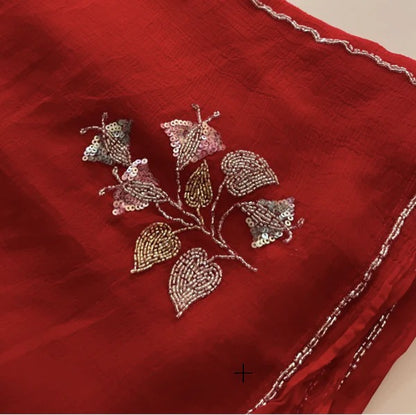 Pure Diamond Chiffon Hand Work  Work Saree.