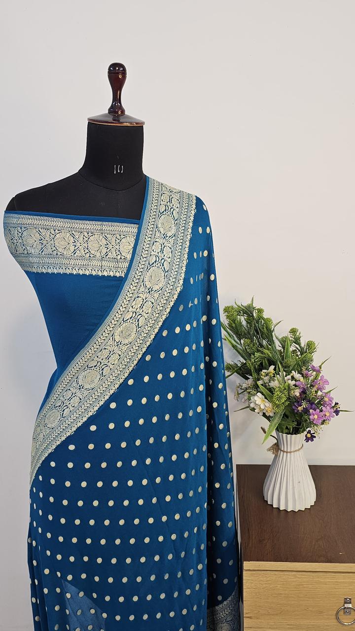 Pure Handloom Khaddi Georgette Saree Zari Work.