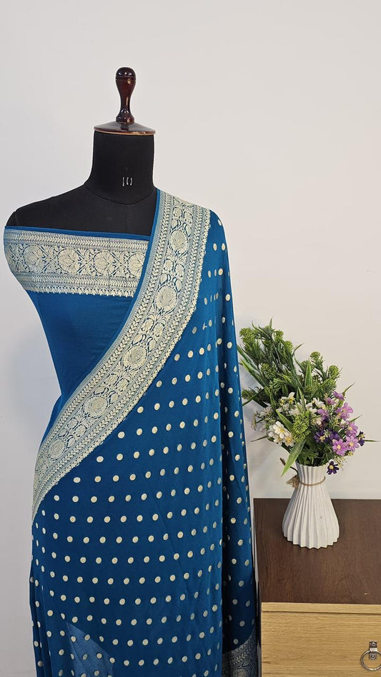 Pure Handloom Khaddi Georgette Saree Zari Work.
