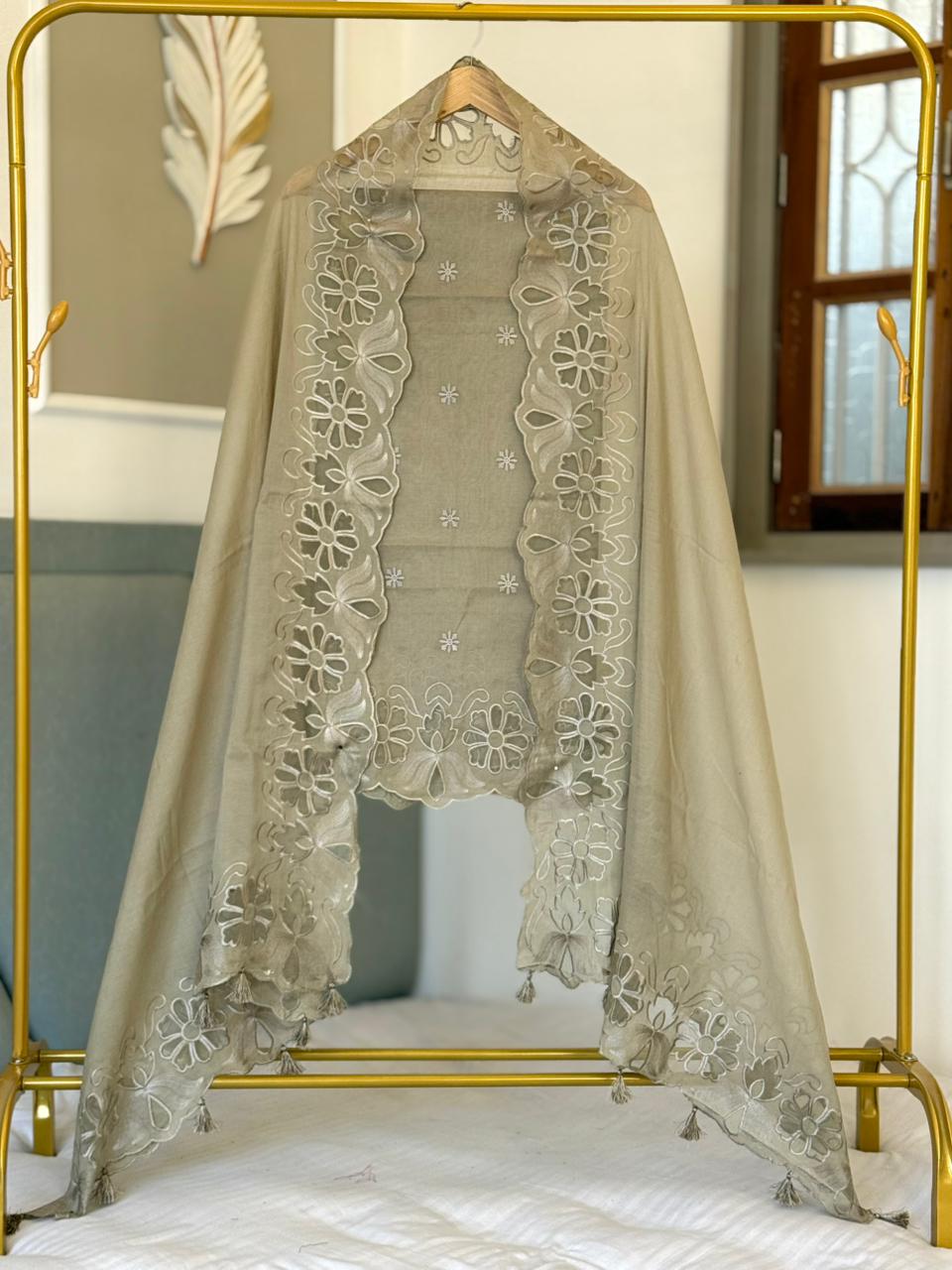 Pure Banarasi Chanderi Silk Embroidery Work Unstitched Suit.