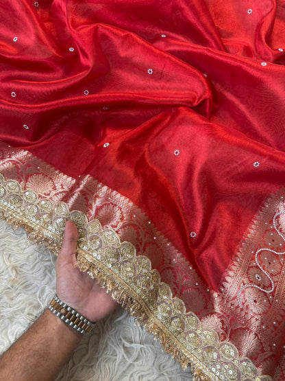 Banarasi Tissue lace Work Soft Silk Saree.