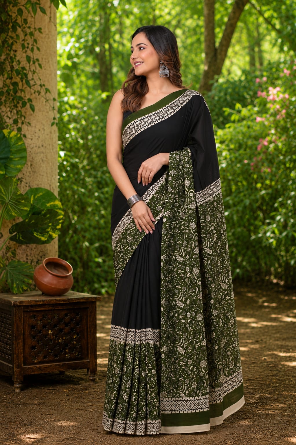 Pure Cotton Hand Block Printed Saree With Blouse.
