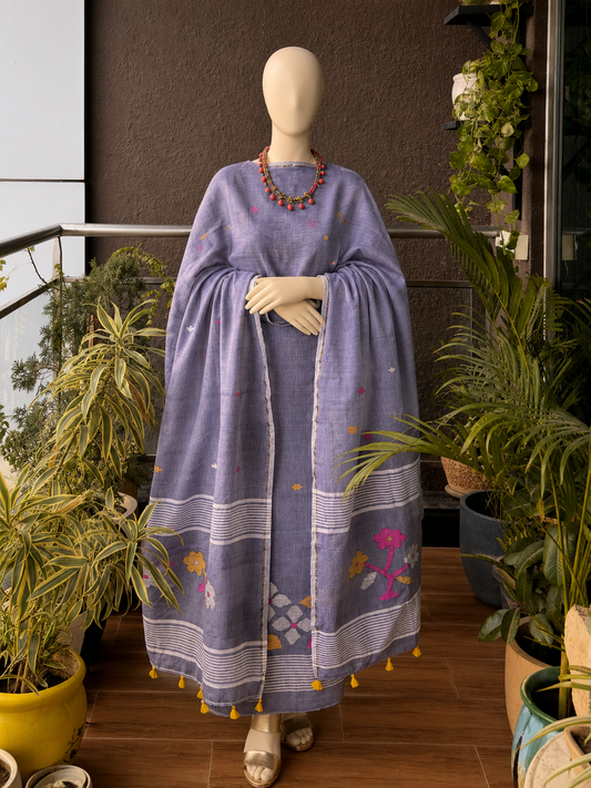 Pure Cotton Jamdani Unstitch Suit.