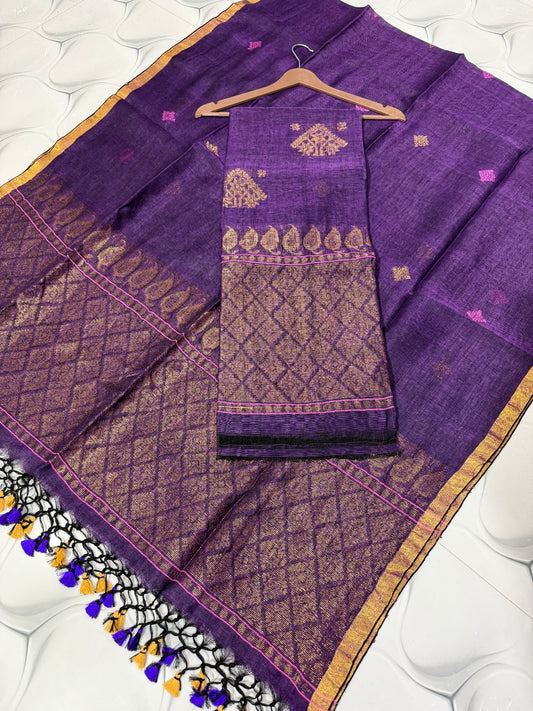Pure Linen Jamdani Unstitch Suit.