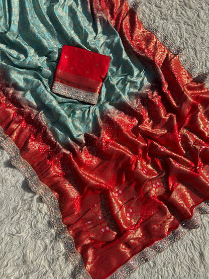 Banarasi Bandhej Silk Zari Work Saree With Blouse