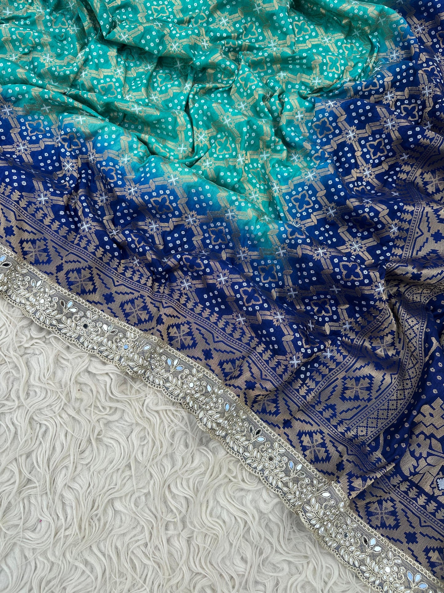 Banarasi Bandhej Silk Zari Work Saree With Blouse.