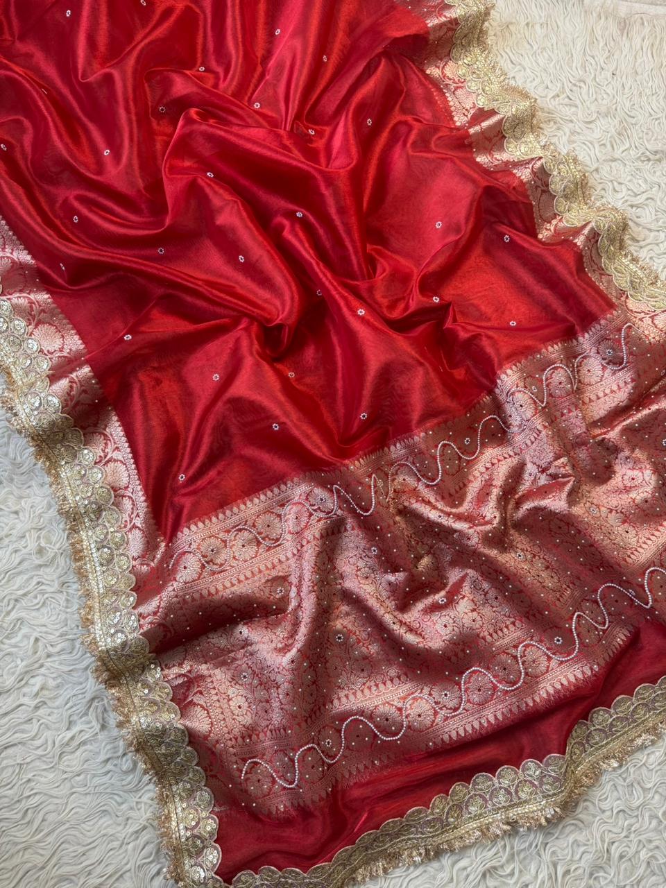 Banarasi Tissue lace Work Soft Silk Saree.