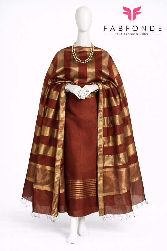 Pure Maheswari Silk Cotton Handwoven Unstitch Suit.