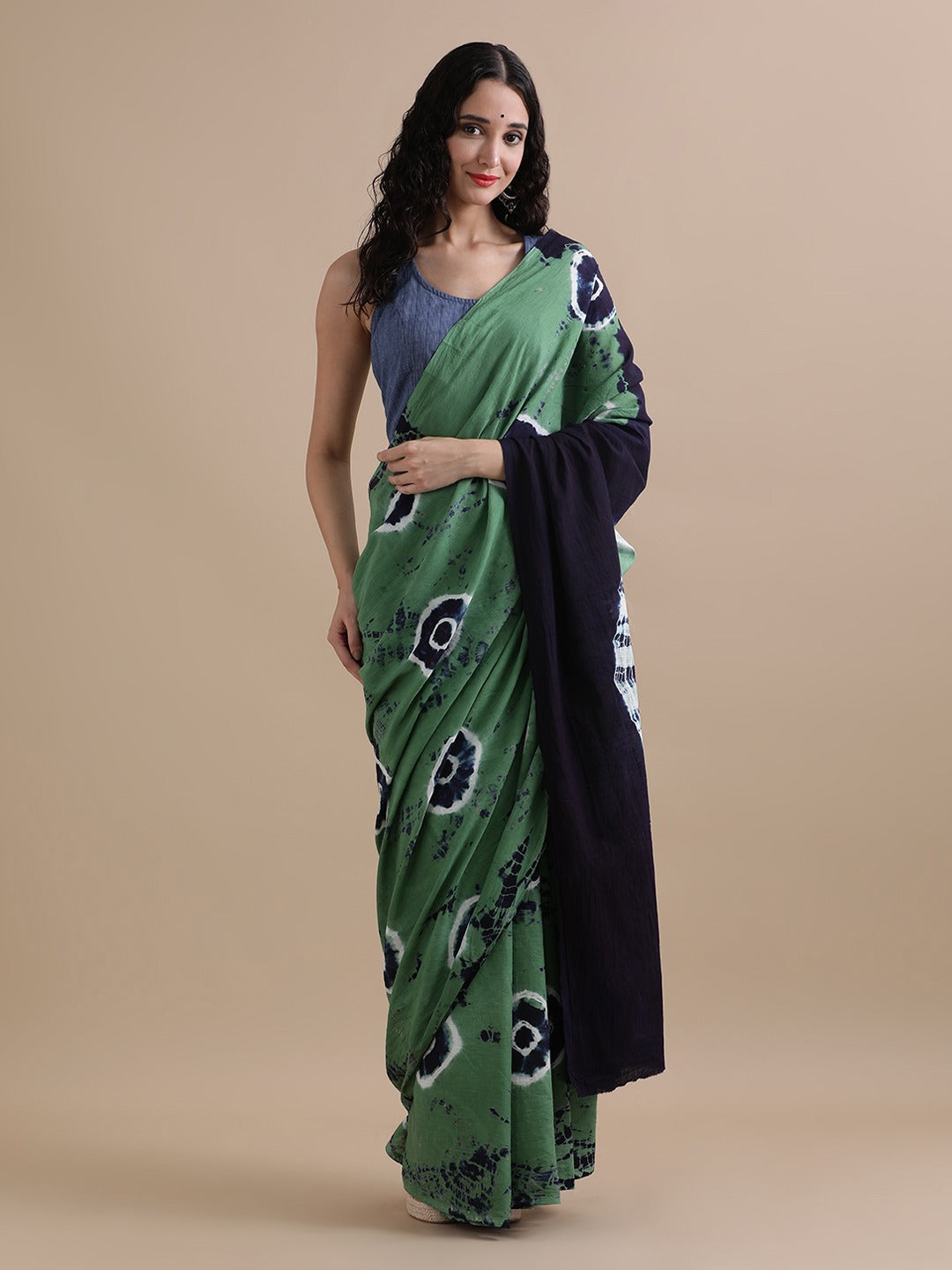 Pure Mulmul Cotton Hand Block Printed Saree With Running Blouse.