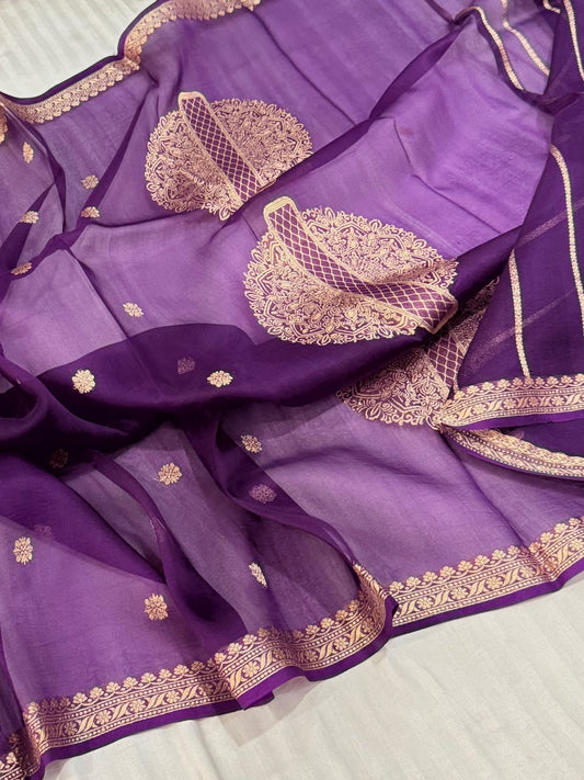 Pure Banarasi Handloom Kora Organza Silk Saree.