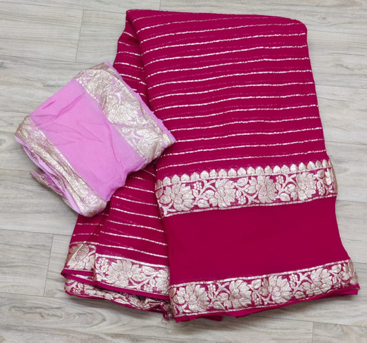 Pure Georgette Zari Weaving Saree with Blouse.