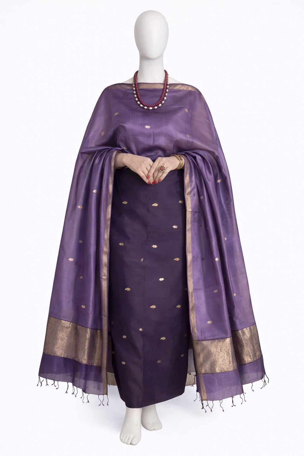 Pure Maheswari Silk Cotton Handwoven Unstitch Suit.