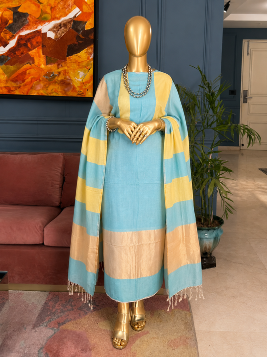 Pure Maheswari Silk Cotton Handwoven Unstitch Suit.