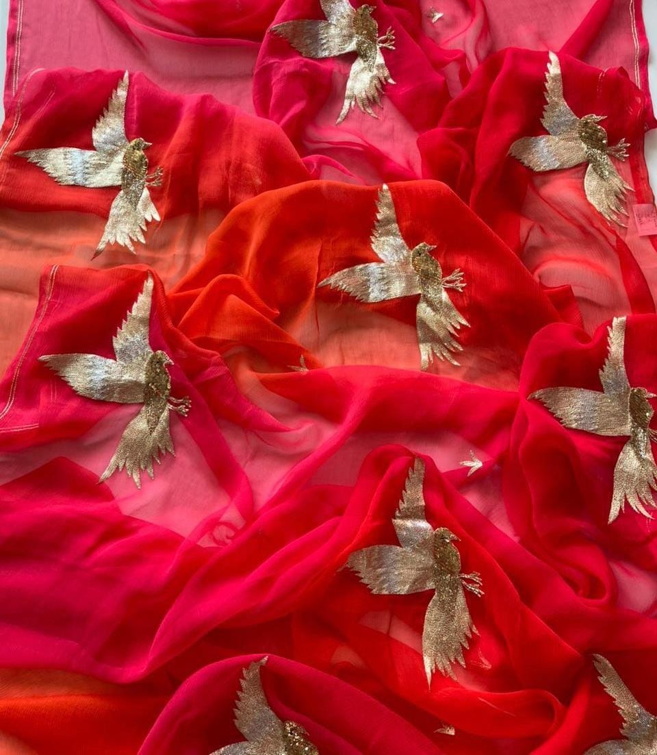 Pure Diamond Chiffon Hand Work Saree.