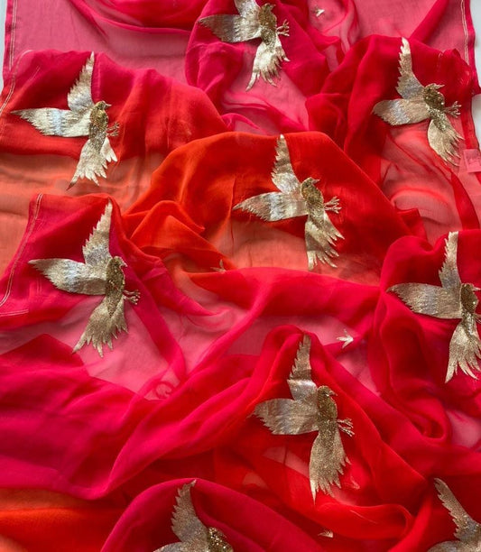 Pure Diamond Chiffon Hand Work Saree.