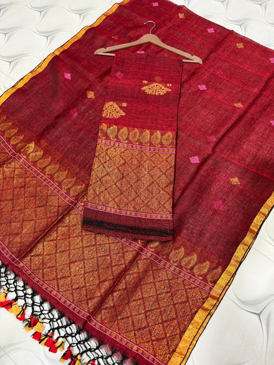 Pure Linen Jamdani Unstitch Suit.