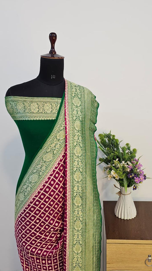 Pure Handloom Khaddi Georgette Saree Zari Work.