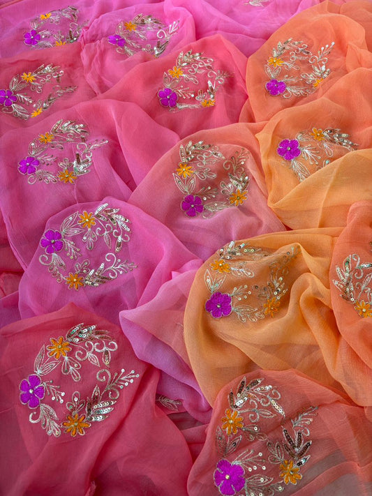 Pure Diamond Chiffon Ksb Work Butta Saree With Blouse.