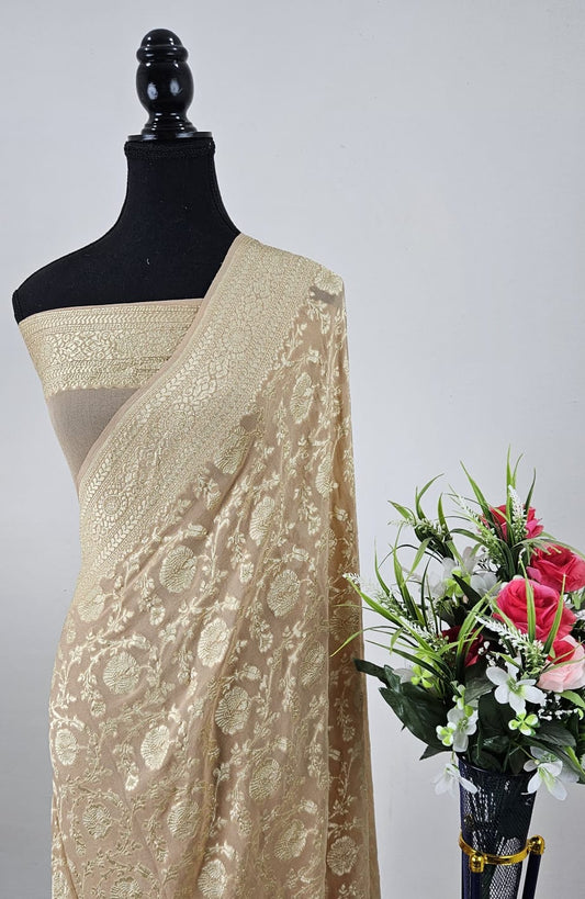 Pure Handloom Khaddi Georgette Saree Zari Work.