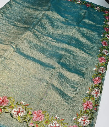 Banarasi Tissue Silk Embroidery Cut Work Saree.