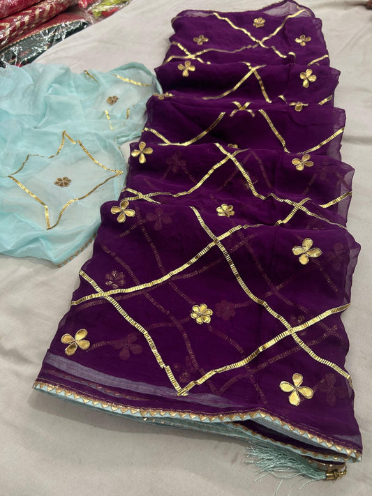 Pure Dimond Chiffon Gota Jaal Saree Blouse.