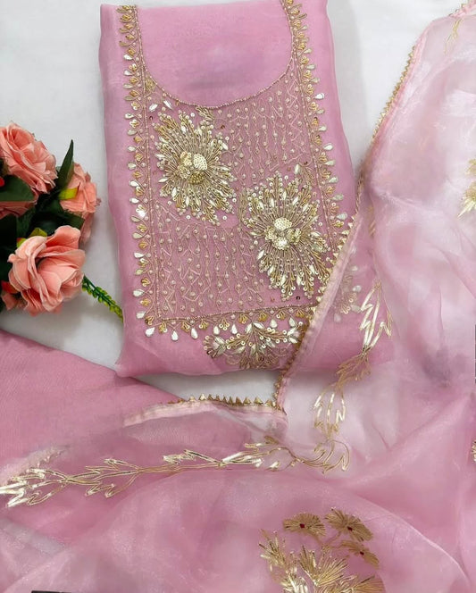 Pure Organza Hand Work Unstitched Suit.