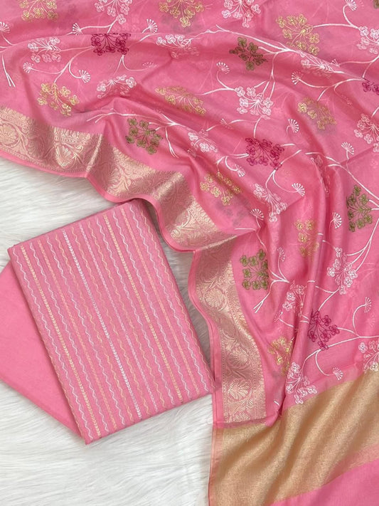 Banarasi Chanderi Embroidery Work Unstitched Suit