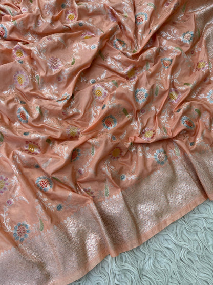 Banarasi Mashru Silk Allover Hand Brush dye Saree With Zari work