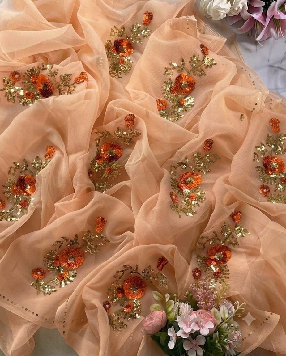 Pure Diamond Chiffon Hand Work Saree
