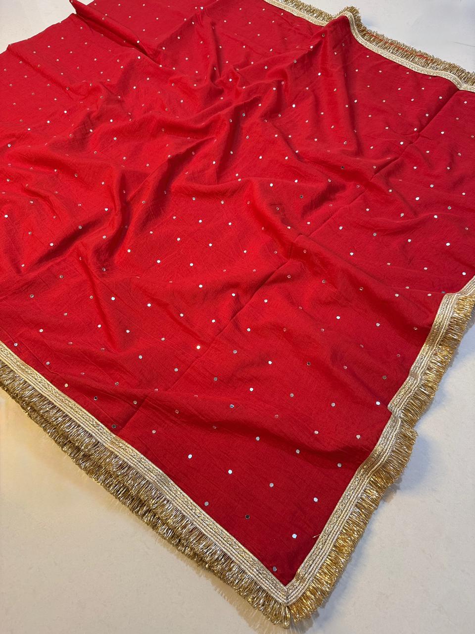 Banarasi Cotton Very soft Silk Saree with Mirror and Lace Work