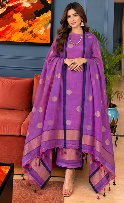 Pure Maheswari Silk Cotton Handwoven Unstitch Suit.
