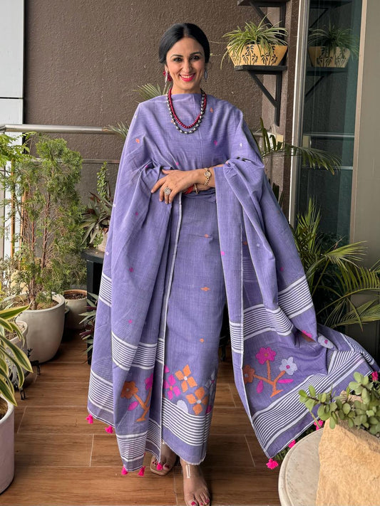 Pure Cotton Jamdani Unstitch Suit.