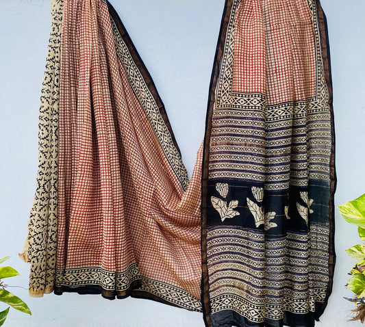 Pure Chanderi Silk Hand-block Printed Saree.