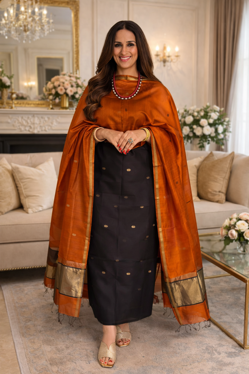 Pure Maheswari Silk Cotton Handwoven Unstitch Suit.