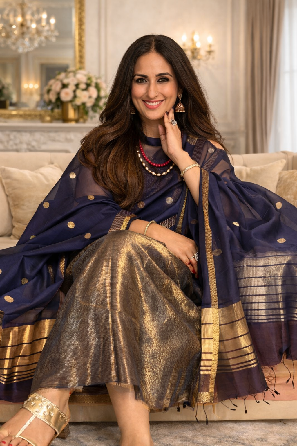 Pure Maheswari Silk Cotton Handwoven Unstitch Suit.