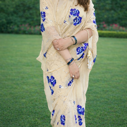 Pure Diamond Chiffon Beautiful Hand Work Saree