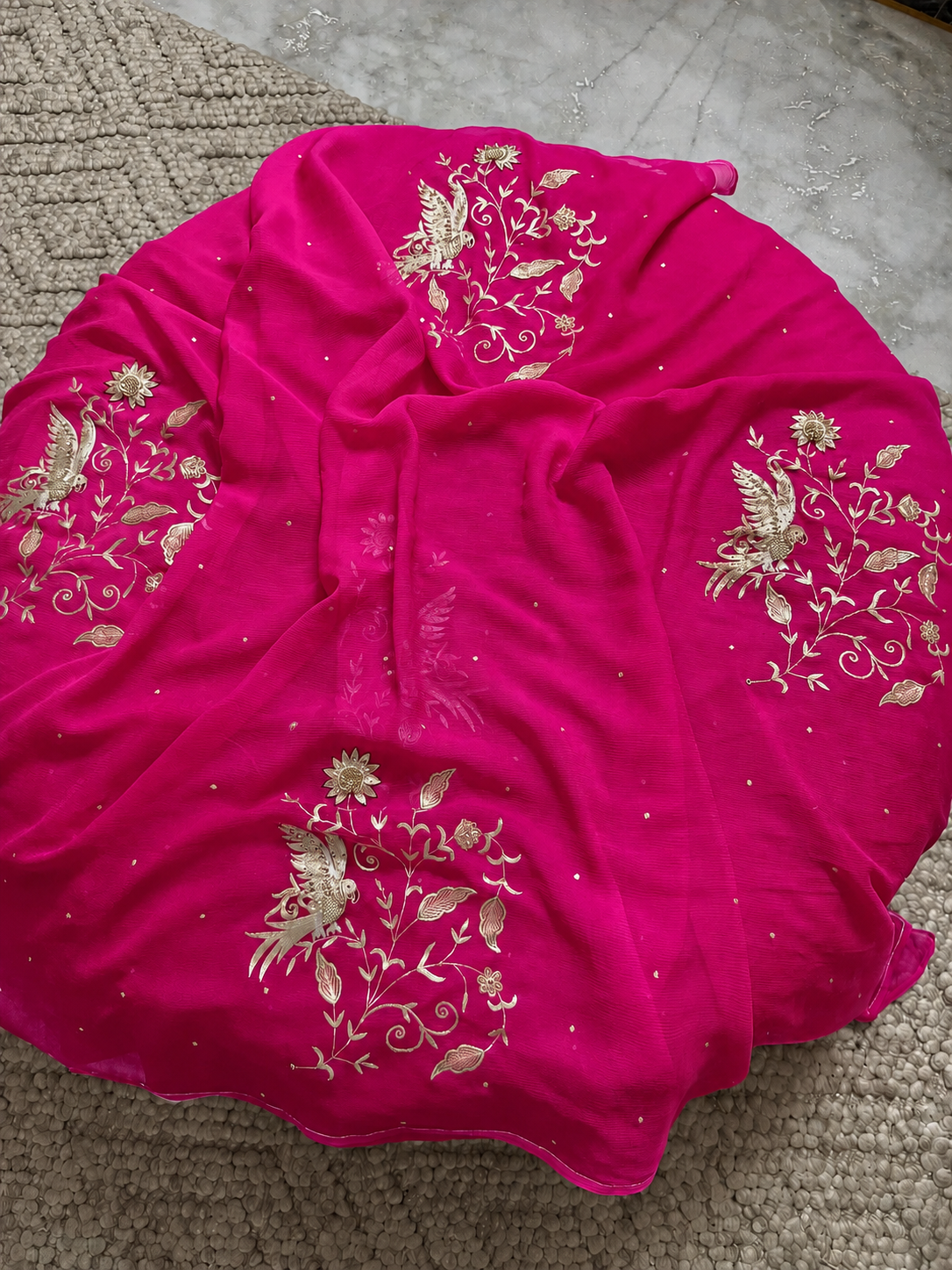 Pure Diamond Chiffon Rajputi ksb Work Saree.