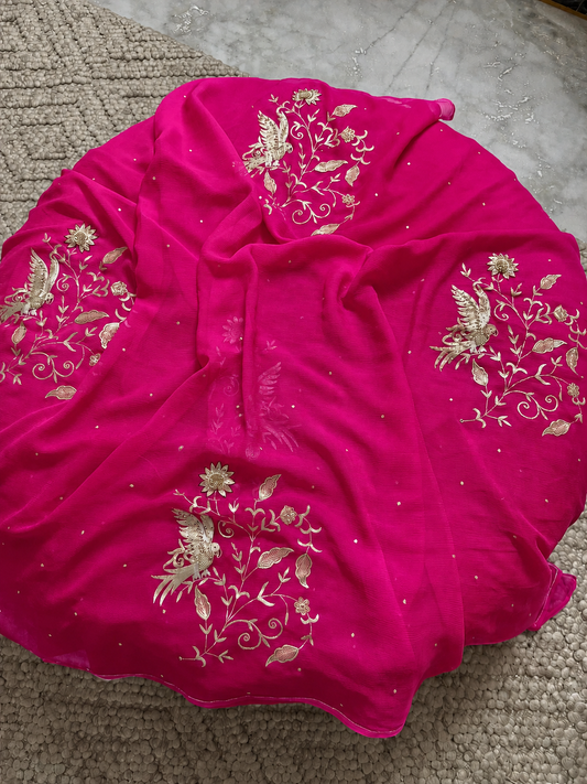 Pure Diamond Chiffon Rajputi ksb Work Saree.