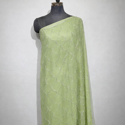 Pure Diamond Chiffon Kardana Jaal Work Saree With Running Blouse