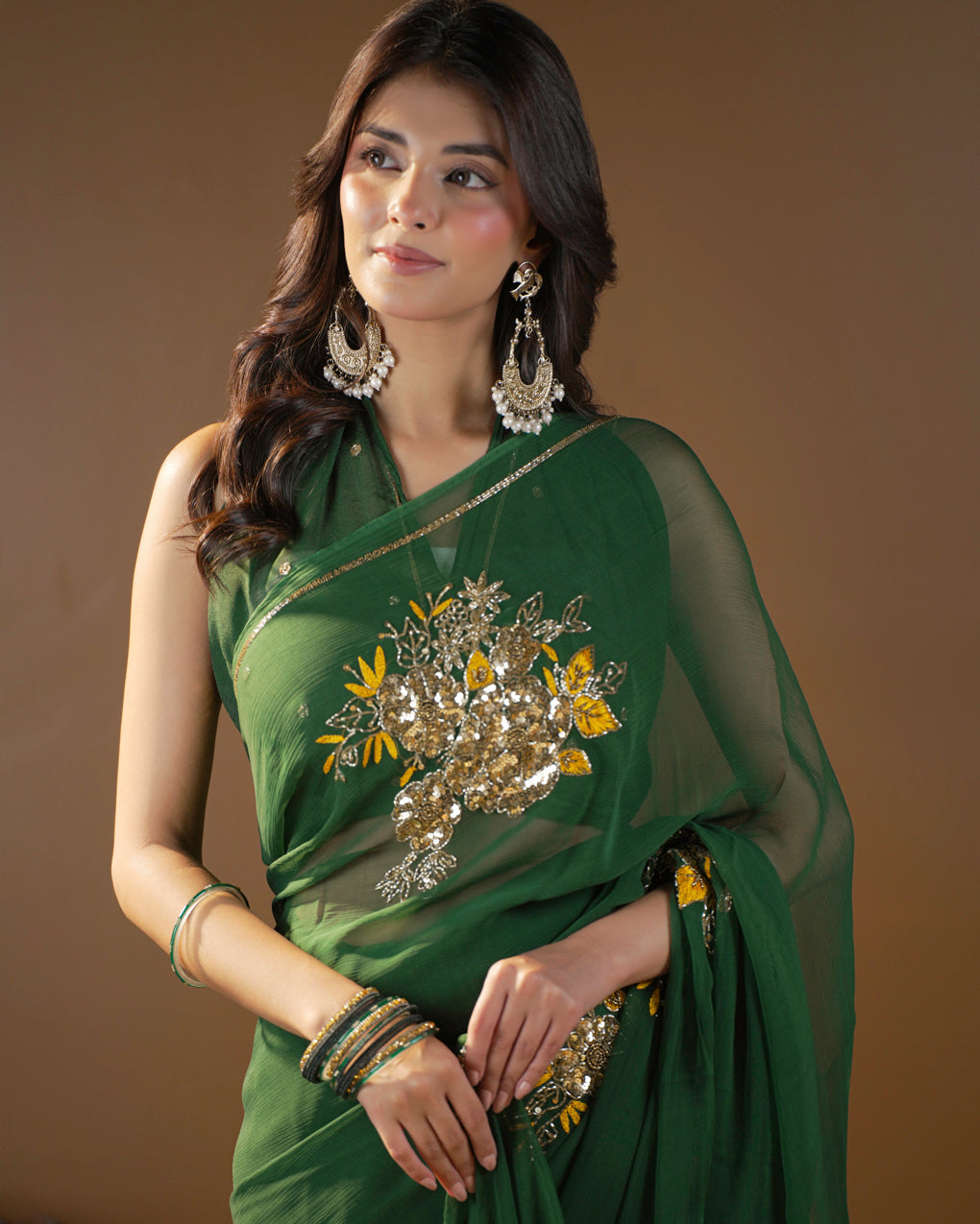 Pure Diamond Chiffon Catdana Hand Work Saree.