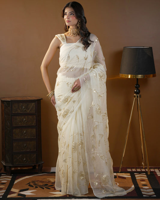 Pure Diamond Chiffon Gota Work Saree With Running Work Blouse
