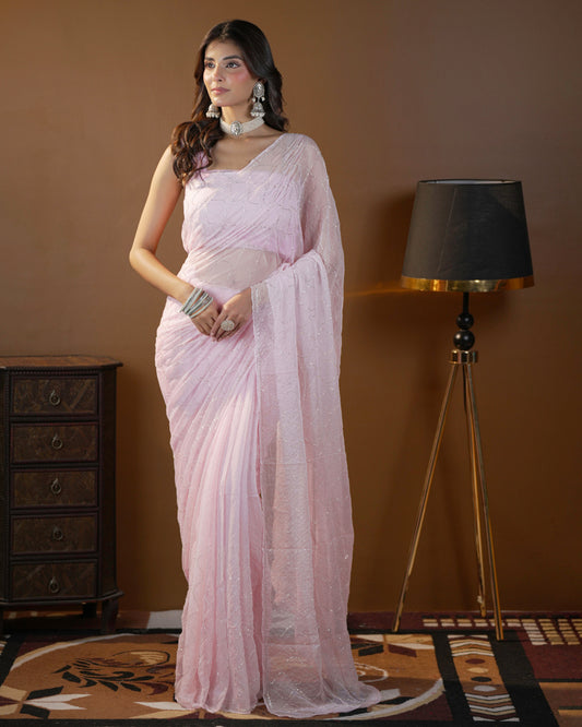 Pure Diamond Chiffon Kadana Jaal Work Saree With Running Blouse