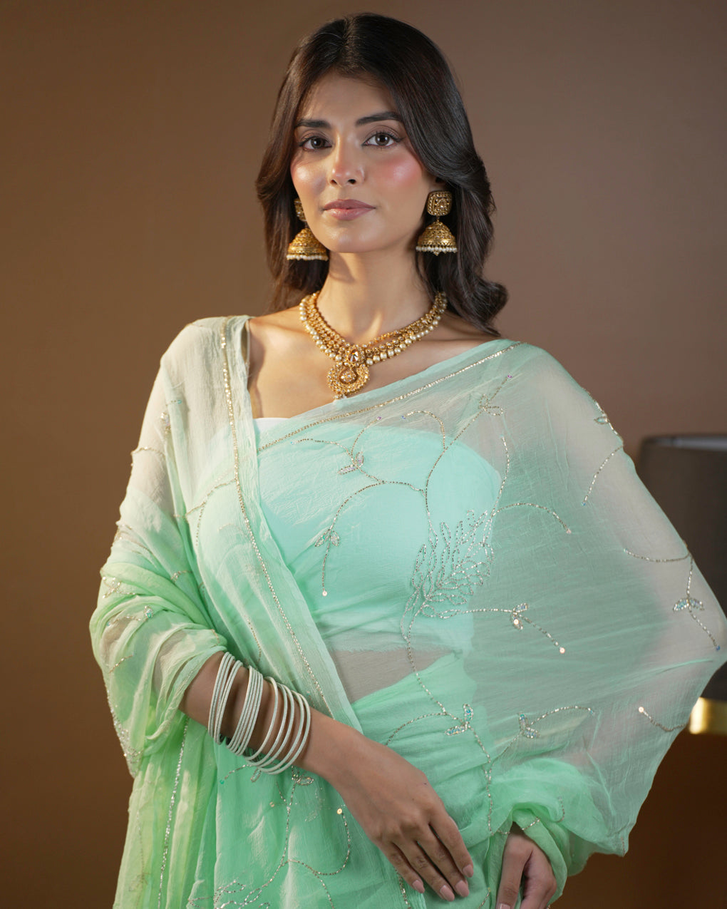 Pure Diamond Chiffon Beautiful Hand Work Saree.