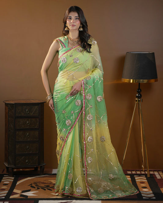 Pure Dimond Chiffon Gota Jaal Saree Blouse